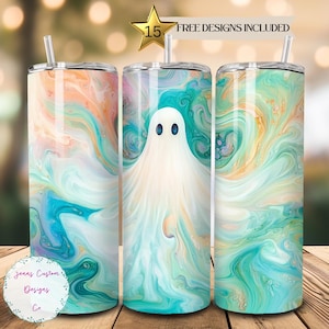 Pastellgeist, Halloween, gruselige Jahreszeit Skinny Tumbler Sublimationsdesign Digitaler Download PNG Instant DIGITAL NUR, niedlicher Ghost Tumbler Wrap