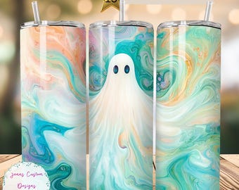 Pastel Ghost, Halloween, Spooky Season Skinny Tumbler Sublimation Design Digital Download PNG Instant DIGITAL ONLY, Cute Ghost Tumbler Wrap