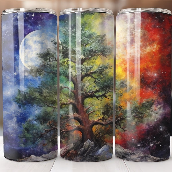 Tree with Colorful Full Moon Night Sky 20oz Skinny Tumbler Sublimation Design Digital Download PNG Instant DIGITAL ONLY Straight tumbler