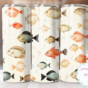 Watercolor Tropical Fish Pattern 20 oz Skinny Tumbler Sublimation Design Digital Download PNG Instant DIGITAL ONLY, Straight tumbler wrap.