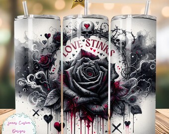 Love Stinks, Anti Valentine, Skulls and Roses 20 oz Skinny Tumbler Design de sublimação Download digital PNG Instantâneo DIGITAL SOMENTE Tumbler Wrap