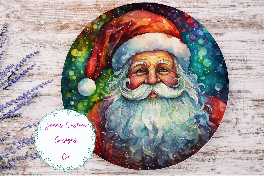 Abstract Santa Design Abstract Colorful Traditional Santa Sublimation Round Door Hanger ...