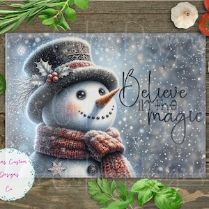 Snowman, Believe in the Magic Cutting Board Design Download, Christmas Cutting Board PNG, Cutting Board Printable PNG, Cutting Board PNG