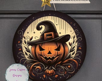 Vintage Jack O Lantern Witch, Halloween Sublimation Round Door Hanger Design PNG, Sublimation Design for 12 Inch Round, Digital Download