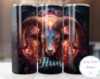 Ram Zodiac Sign 20 oz Skinny Tumbler Sublimatie Design Digitale Download PNG Instant ALLEEN DIGITAAL, Rechte Ram Horoscoop tuimelaar wrap.
