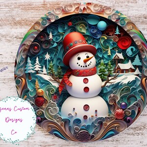 3D Quilled Kolorowy Bałwan Sublimacja Okrągły Drzwi Wieszak Projekt PNG, Projekt Sublimacji dla 12 Cal Okrągły, Tylko do Pobrania Cyfrowego, Okrągły PNG