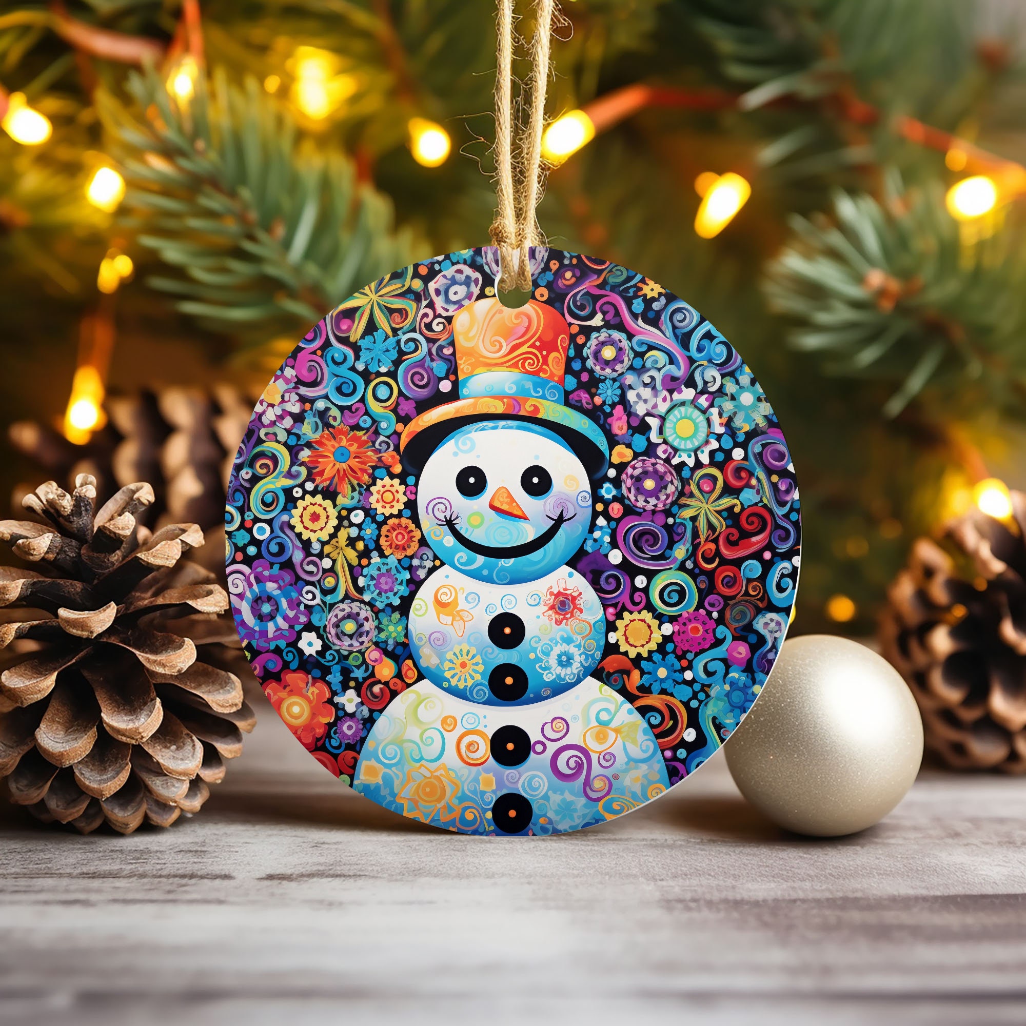 Colorful Doodle Snowman Sublimation Round Door Hanger Design PNG ...
