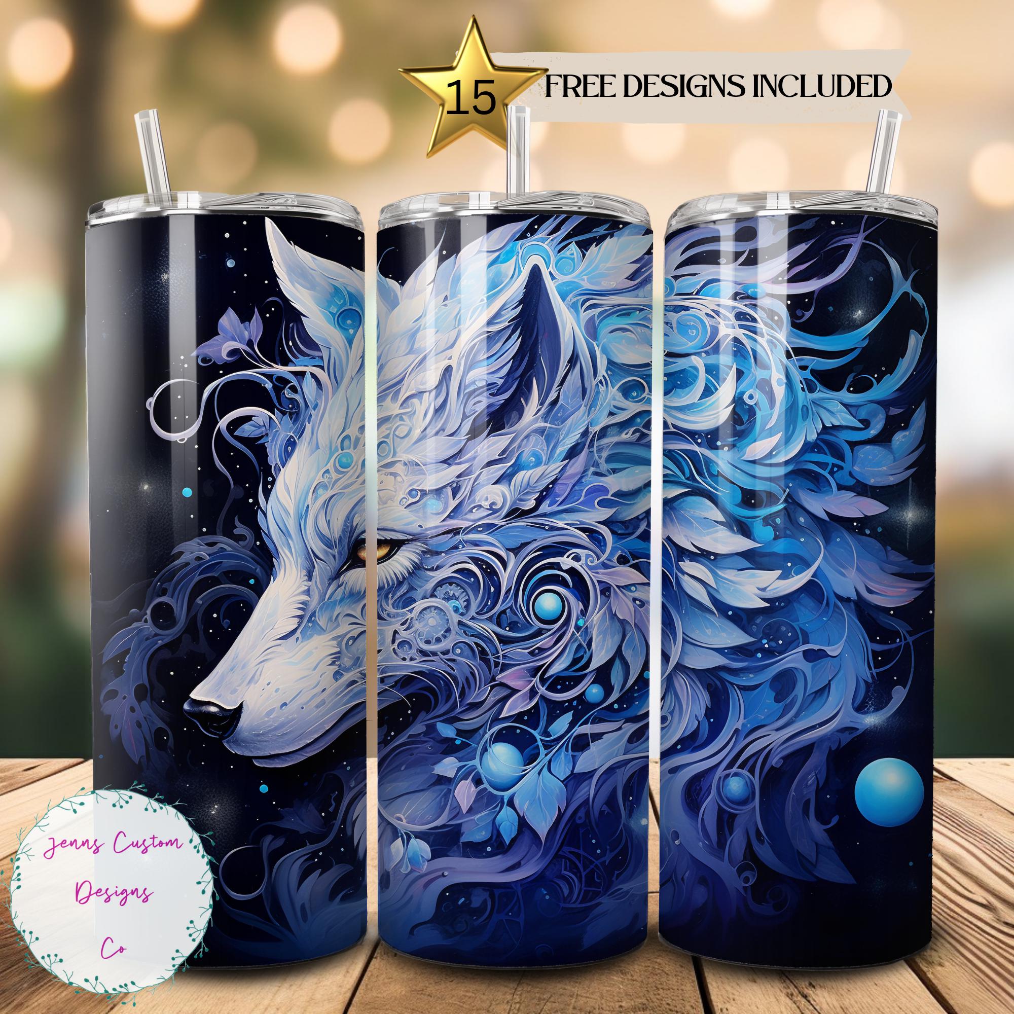 Beautiful White Wolf 20 Oz Skinny Tumbler Sublimation Design Digital ...