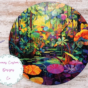 Colorful Lily Pad Pond Sublimation Round Door Hanger Design PNG, Sublimation Design for 12 Inch Round, Digital Download ONLY Abstract PNG
