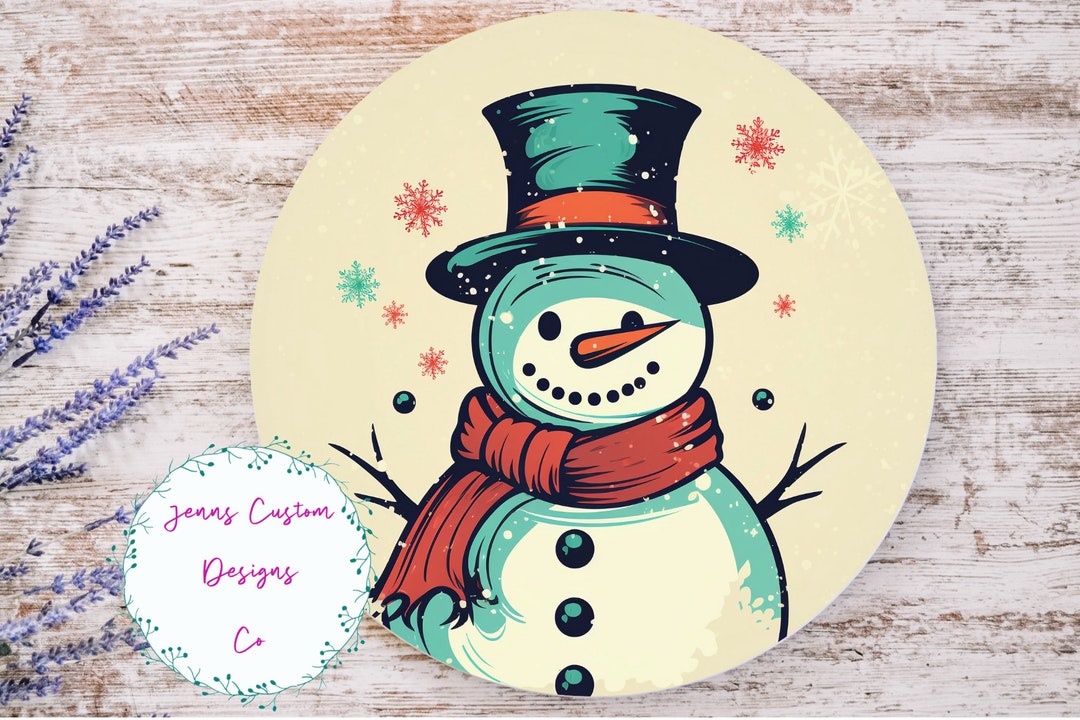 Cute Retro Art Snowman Sublimation Round Door Hanger Design PNG ...