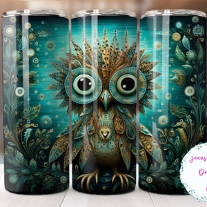 Colorful Owl 20 oz Skinny Tumbler Sublimation Design Digital Download PNG Instant DIGITAL ONLY, Straight Owl Lover tumbler wrap.