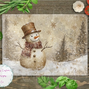 Vintage Snowman and Winter Landscape Cutting Board Design Download, Bird Cutting Board PNG, Cutting Board Printable PNG, Cutting Board PNG