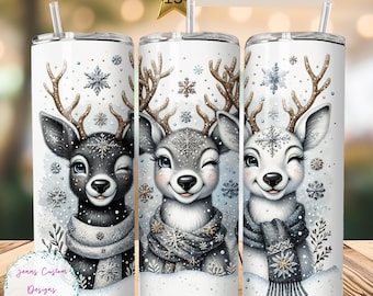 Cute Reindeer, Winter Snow Skinny Tumbler Sublimation Design Digital Download PNG Instant DIGITAL ONLY, Christmas Reindeer Tumbler Wrap