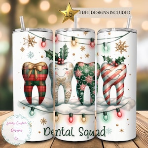 Christmas Dental Squad, Dentist 20oz Skinny Tumbler Sublimation Design Digital Download PNG Instant DIGITAL ONLY, Straight tumbler wrap