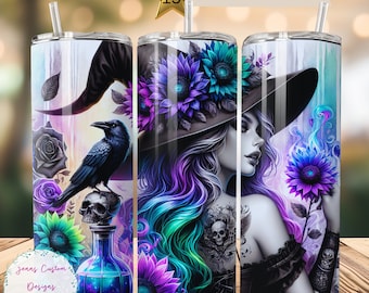 Halloween Witchy Vibes, Celestial Skinny Tumbler Sublimation Design Digital Download PNG Instant DIGITAL ONLY, Tumbler Wrap