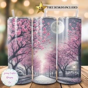 桜の自然、桜、日本の花柄のスキニータンブラー昇華デザインデジタルダウンロードPNGインスタントデジタルのみ、タンブラーラップ