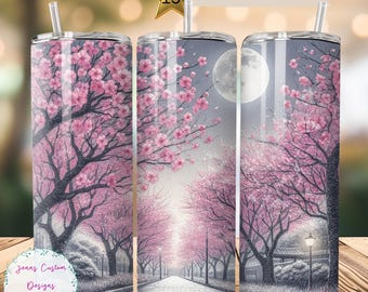 Diseño de sublimación para vaso delgado con diseño de flores japonesas, Sakura Nature, flor de cerezo, descarga digital PNG SOLO DIGITAL, envoltura para vaso