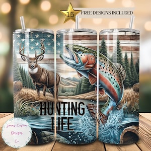 American Flag Trout Fishing Deer Camo Seamless Tumbler Wrap 20oz Skinny Tumbler Sublimation, Hunting Season Tumbler, PNG File Digital ONLY