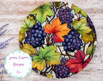 Herbstblätter und rote Trauben Sublimationsrunder Türhänger Design PNG, Sublimationsdesign für 12-Zoll-Runde, digitaler Download NUR PNG