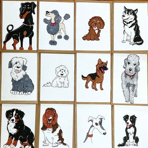 Custom Hand Drawn Personalised Cartoon Dog Portrait Greetings/ Birthday Cards