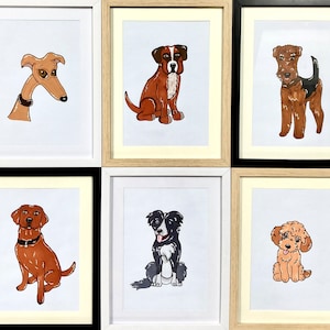 31x44cm Large Custom Hand Drawn Personalised Cartoon Dog Portrait Framed Pictures