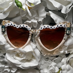 Personalized custom rhinestone sunglasses for bachelorette party, wedding, birthdays, concerts, etc. completely customizable.