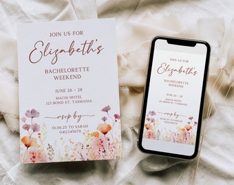 Bachelorette Weekend Invite Template, Digital Bachelorette Party Invite, Editable Weekend Itinerary, Digital Bachelorette Evite, Boho Hen Do