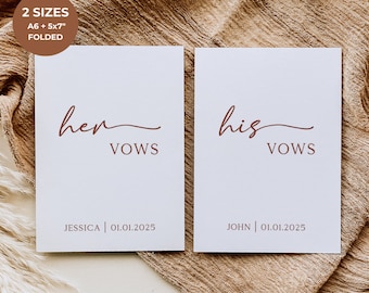 Wedding Vows Card Template, Printable His and Hers Vows Card, Our Vows Template, Foldable Vow Card, Custom Wedding Card, Canva Template