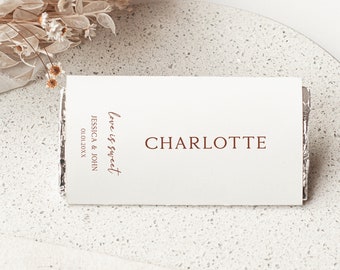 Chocolate Wrap Place Card Template, Chocolate Name Cards, Printable Wedding Name Cards, Party Favors, Love is Sweet Label, Custom Chocolate