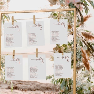 Modèle de plan de table pour mariage, plan de table modifiable, imprimés mariage bohème, plan de salle rustique, sièges de table minimalistes, toile