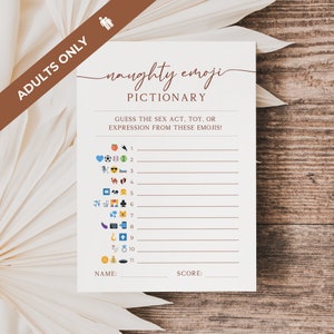 Modello di gioco pictionario Emoji sporco, giochi di addio al nubilato modificabili, gioco del fine settimana di addio al nubilato per soli adulti, gioco di addio al nubilato stampabile