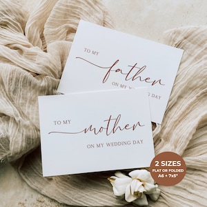 Plantilla de tarjeta del día de la boda, A mi madre, A mi padre, Tarjeta de notas plegable, Tarjeta de boda minimalista, Nota de boda editable, Plantilla Canva