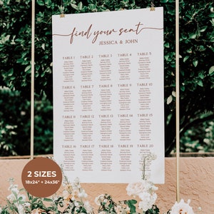 Porträt-Sitzplan-Vorlage für Hochzeiten, bearbeitbares Sitzplan-Schild, druckbares Tisch-Sitzplan-Schild, Boho-Sitzplan-Brett, Canva-Vorlage