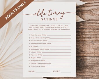 Old Timey Dirty Sayings Game Template, Adults Only Bachelorette Party Game, X Rated Bachelorette Weekend Games, Printable Hens Day Activity