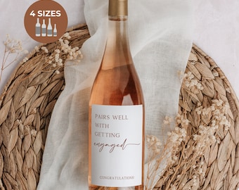 Plantilla de etiqueta de vino personalizada, etiqueta de champán editable, regalo de compromiso, etiqueta de botella de vino, etiquetas de vino de boda, regalo de compromiso, Canva