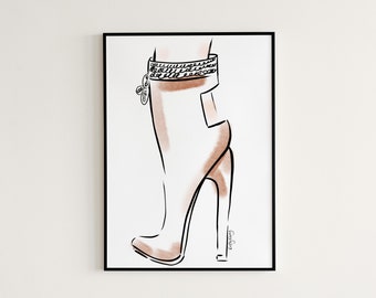 Fashion Wall Art, Dressing Room Decor, Heel Print, Shoe Print, Fashion Poster, Footwear Art, High-heeled Print, Printable Wall A4 Designs