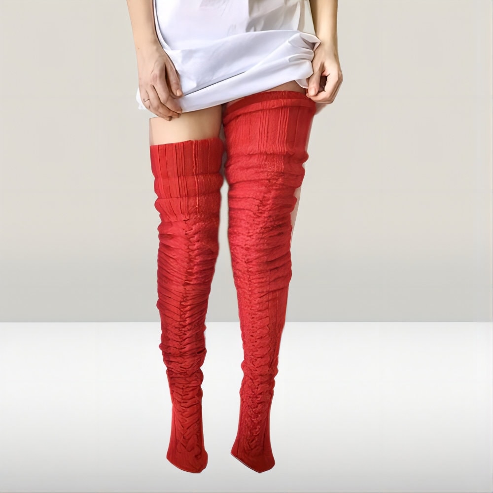 Red thigh high boot best sale covers