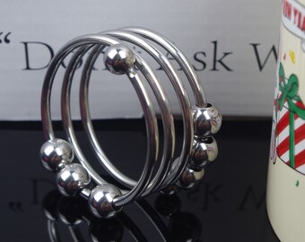 Spiral Cock Rings With 6 Beads, Stainless Steel Penis Ring with 6 removable beads, Bachelorette Party Decorations Penis