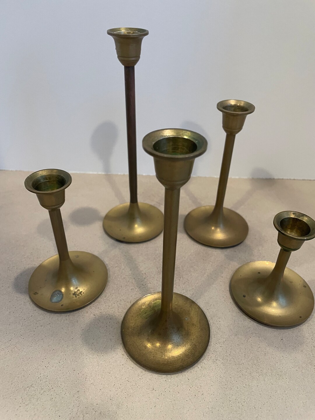 Set of 5 Vintage Interpur Taiwan Brass Candlesticks Etsy