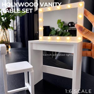 Hollywood vanity table set - white - Barbie Furniture - 1:6 scale