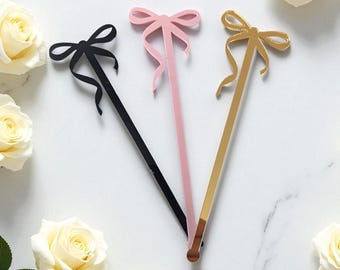Personalized Bow Drink Stirrers, Acrylic Coquette Party Decor