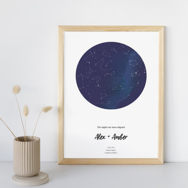 Digital Custom Star Map Print, Custom Star Map Poster, Anniversary Gifts, Night We Met Valentine's Day Gift, Wedding Gift, Constellation Map image 1