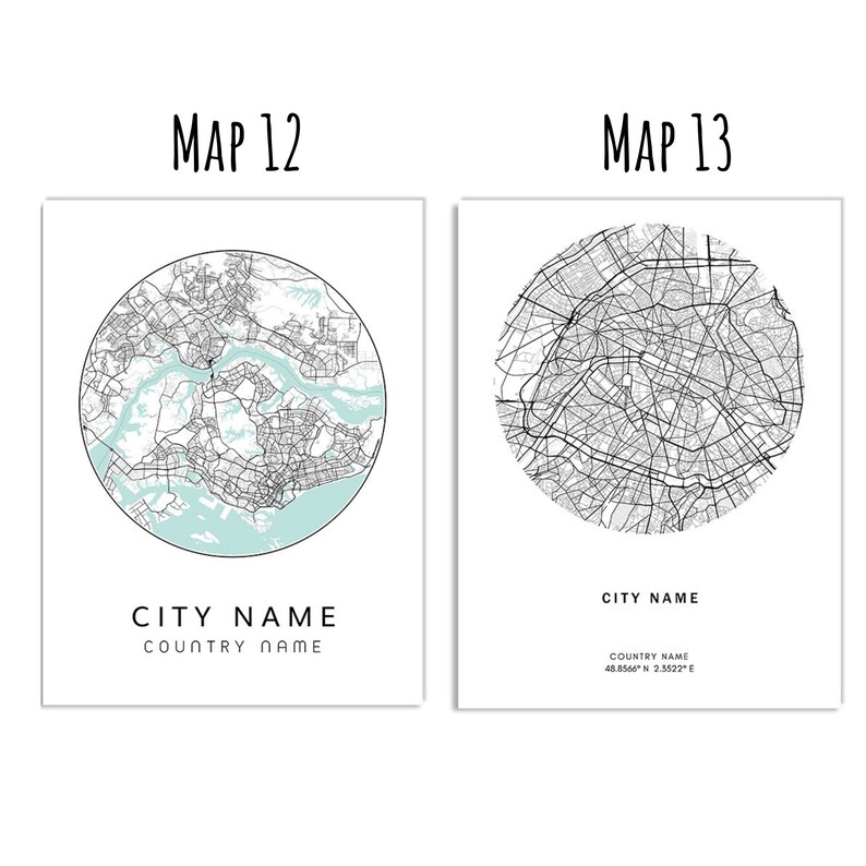 Aangepaste stadskaart print decor Aangepaste stadskaart poster Gepersonaliseerde kaartkunst Stadskaart kunst afbeelding 9