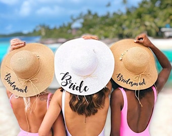 Personalisierte Strandhüte, personalisierte Sonnenhüte für Frauen, Braut Strandhut, benutzerdefinierte Floppy Strandhut, Strandhüte, Flitterwochen Geschenke für die Braut