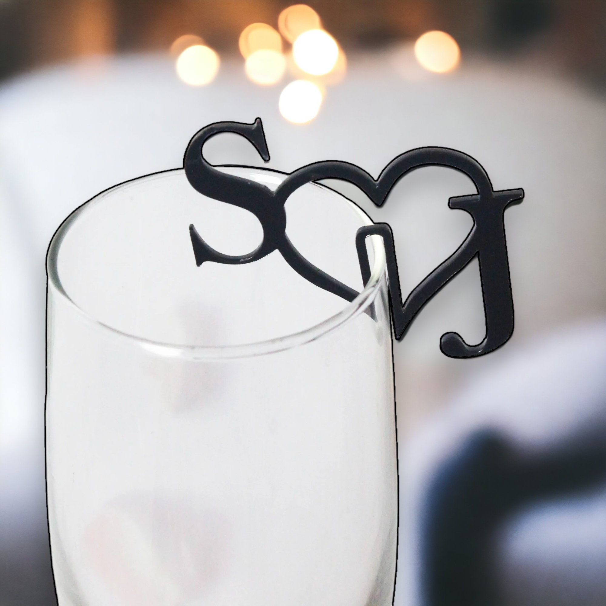 Custom Wedding Dink Name Tags, Custom Initial Glass Toppes