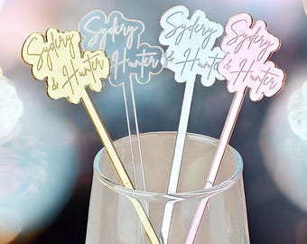 Personalized Wedding Drink Stirrers, Custom Cocktail Stir Sticks