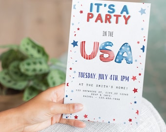 Printable 4th of July Party Invitation, Canva Template (Digital Download)