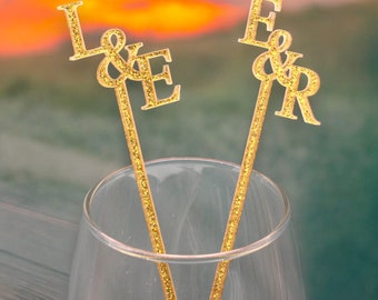 Sparkly Custom Initials Drink Stirrer, Personalized Drink Stirrers, Custom Cocktail Stirrers, Wedding Decor, Cocktail Stirrers Wedding