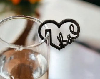 Etiquetas para bebidas de boda con inicial de corazón, adornos de copa personalizados, decoración de boda personalizada