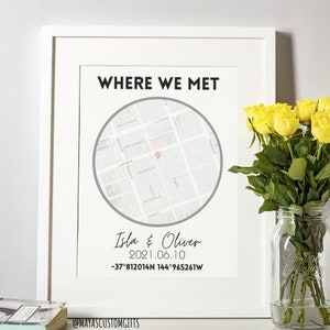 Où nous avons rencontré la carte, Digital Where We Met Map Print, Couple Map Gift, Cadeaux de la Saint-Valentin, Cadeaux d’anniversaire, Cadeaux pour petit ami, Cadeaux